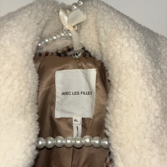 Avec Les Filles Sz XL Coat Jacket Faux Fur Teddy Sherpa Button Buckle Houndstoot - Picture 4 of 9